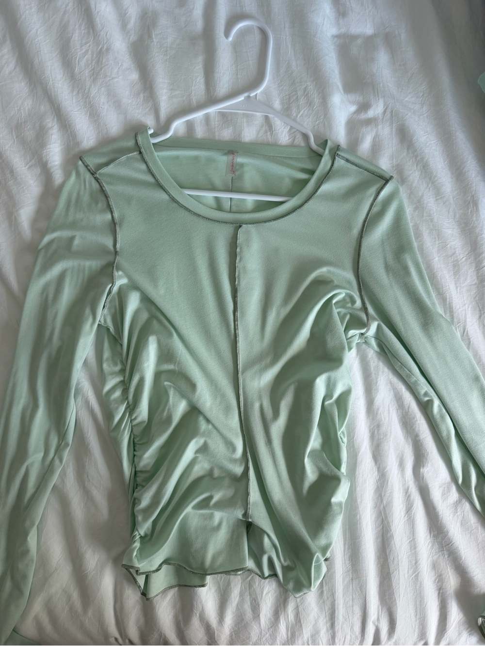 Free People Movement Light Green Long-Sleeve Ruched Seam Top